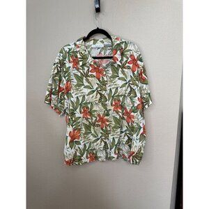 Victoria Jones Womens Floral Blouse 3xl short sleeve button up cotton linen‎